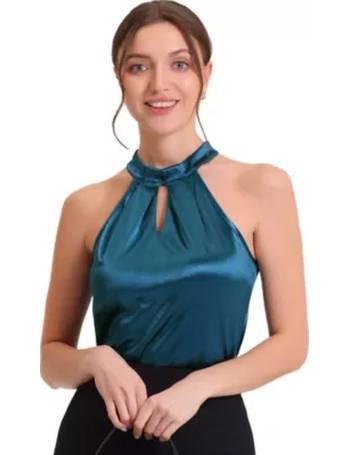 Allegra K Women's Summer Sleeveless Pleated Halter Neck Peplum