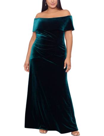 XSCAPE Petite Off-The-Shoulder Velvet Fit & Flare Gown - Macy's