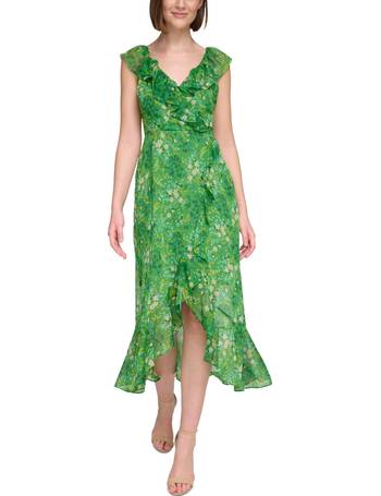 Kensie Women's Sequin Floral-Lace Blouson Wrap Dress