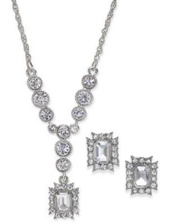 Charter Club Silver-Tone Crystal Pendant Y-Necklace & Stud