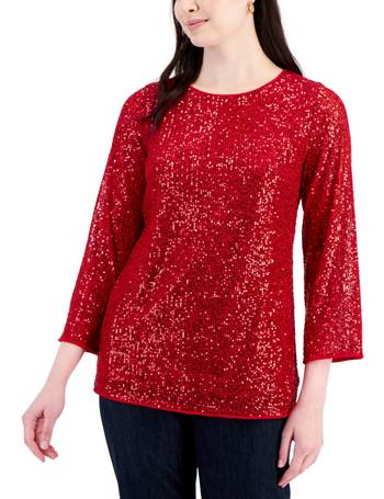 Jm Collection Women's Sequin-Trim 3/4-Sleeve Tunic, Created for Macy's