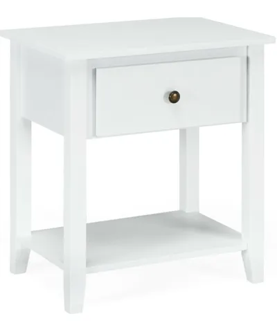 Hivvago Nightstand with Drawer and Storage Shelf for Bedroom Living Room-Wine