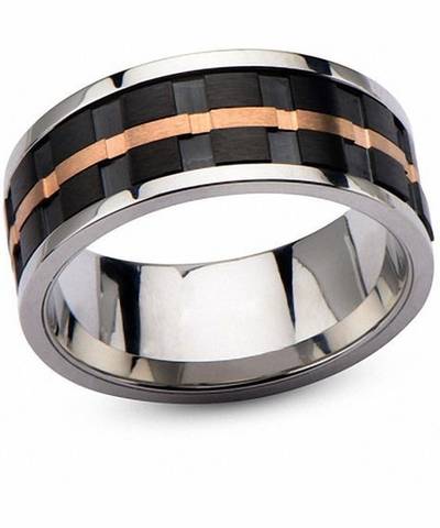 Zales Men's 9.5mm Grooved Spinner Band in Tri-Tone Stainless Steel