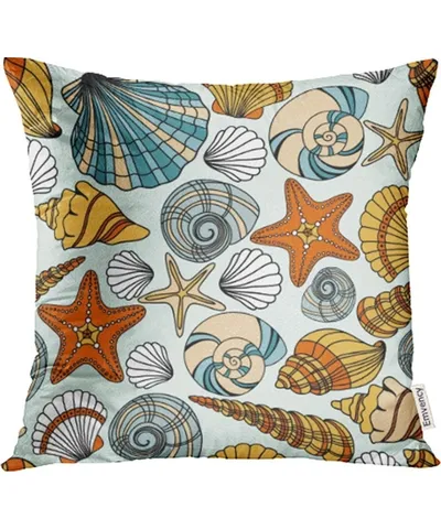 BSDHOME Blue Mollusk Elegant with Seashells Purple Sea Shell Animal Beach Climate Collection Pillow Case Pillow Cover 16x16 inch