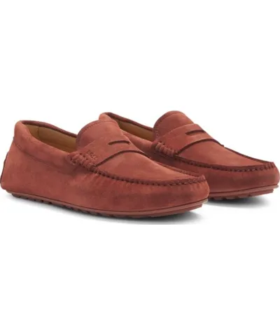 Boss Portuguese-crafted moccasin loafers in suede with penny trim