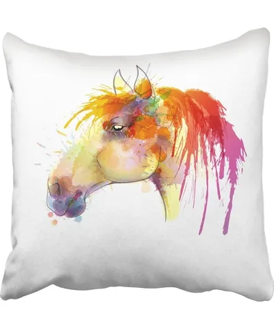 BSDHOME Portrait Horse Watercolor Painting Nature Sketch Stallion Equine Aquarel Wild 2014 Pillowcase Pillow Cushion Cover 18x18 inch