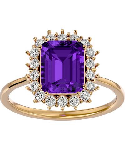 SuperJeweler 2.5 Carat Amethyst & Halo 18 Diamond Ring in 14K Yellow Gold (3.70 g)