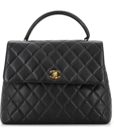 Chanel Vintage Classic Top Handle Flap Bag Quilted Caviar Jumbo