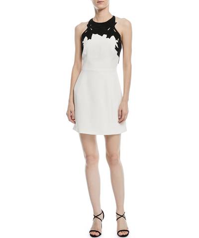 Halston Colorblock Mini Dress w/ Embroidered Top