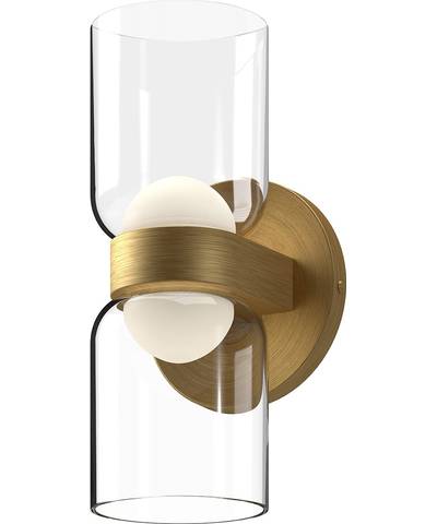 Kuzco Cedar LED Wall Sconce in Brushed Gold with Clear Glass