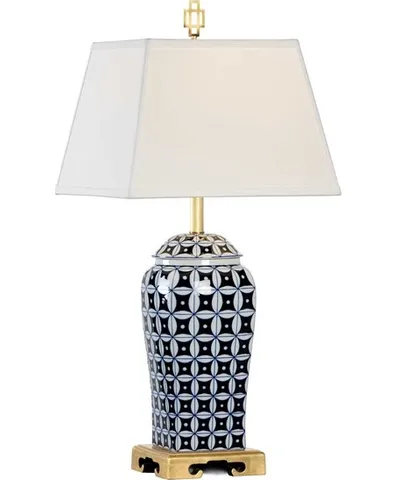 Chelsea House Pam Cain Porcelain Blue White Gold Table Lamp