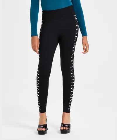 Bar III Women's Three-Row Studded Ponte-Knit Leggings
