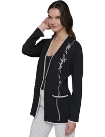 KARL LAGERFELD PARIS WOMEN BLACK LOGO TAPE LONG CARDIGAN SIZE on sale M NWT 99.50$