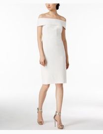 Calvin klein off the shoulder white dress online